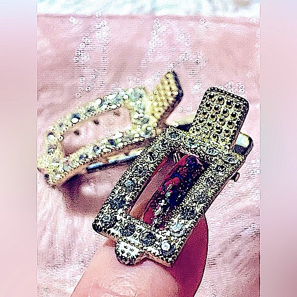 Sparkly hair clips vintage pair crystal bling Silvertone - Picture 3 of 4